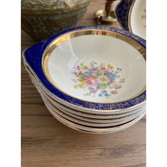 Cereal Bowls (4) Century Salem 23 Karat Gold Encrusted Aristocrat Cobalt Blue - Picture 2 of 5